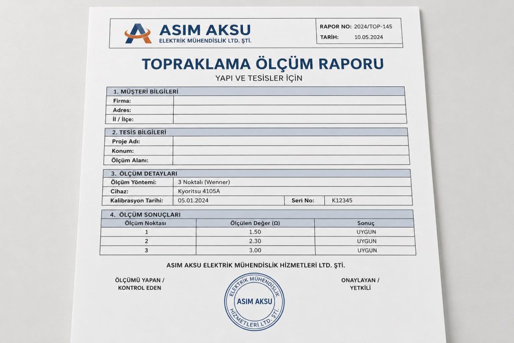 antalya topraklama ölçümü ve raporu, örnek rapor